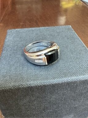 Men's Silver Ring with Black Stone Accent